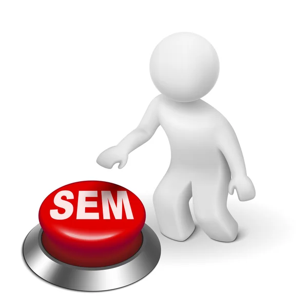 Homme 3d avec bouton sem (Search Engine Marketing) — Image vectorielle