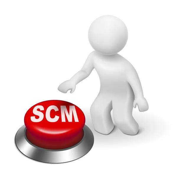 Homme 3d avec bouton scm (supply chain management) — Image vectorielle