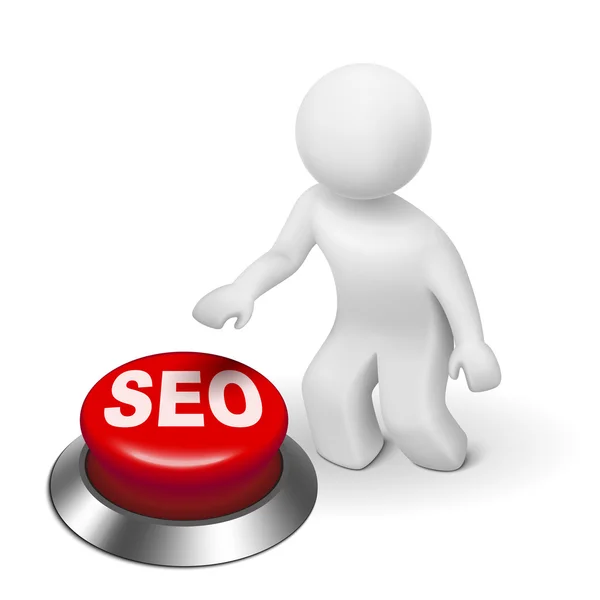 3d homem com seo (Search Engine Optimization) botão — Vetor de Stock