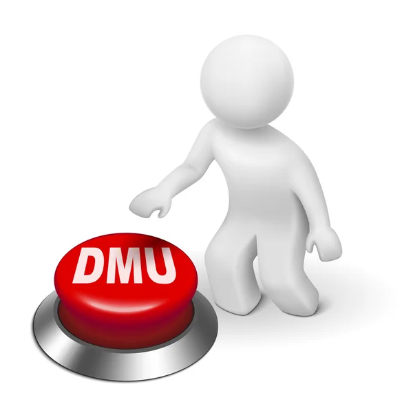 3D-Mann mit dmu-Schaltfläche für Entscheidungseinheit — Stockvektor