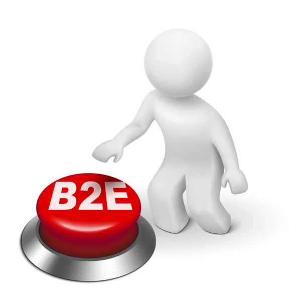 3d man with b2e business to employee button — Stock Vector