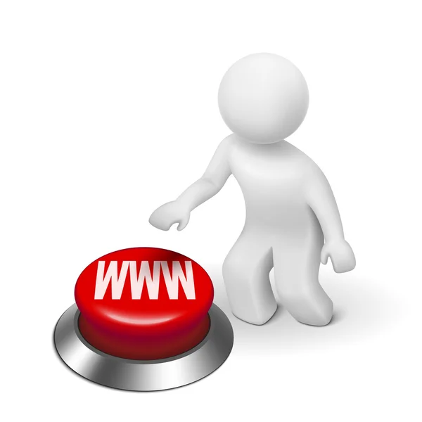 Homme 3d avec WWW (World Wide Web) bouton — Image vectorielle