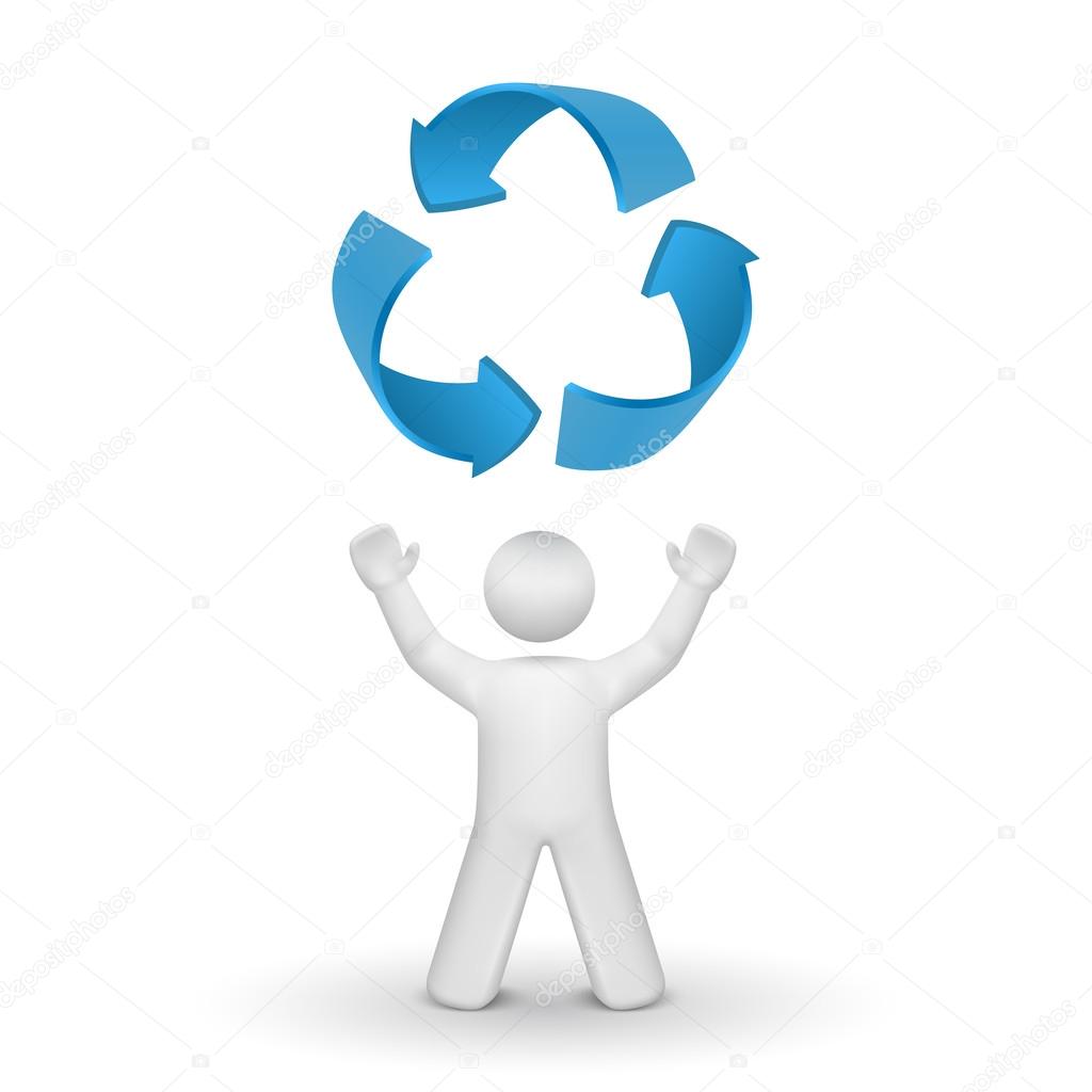 3d person looking up at the recycling symbol