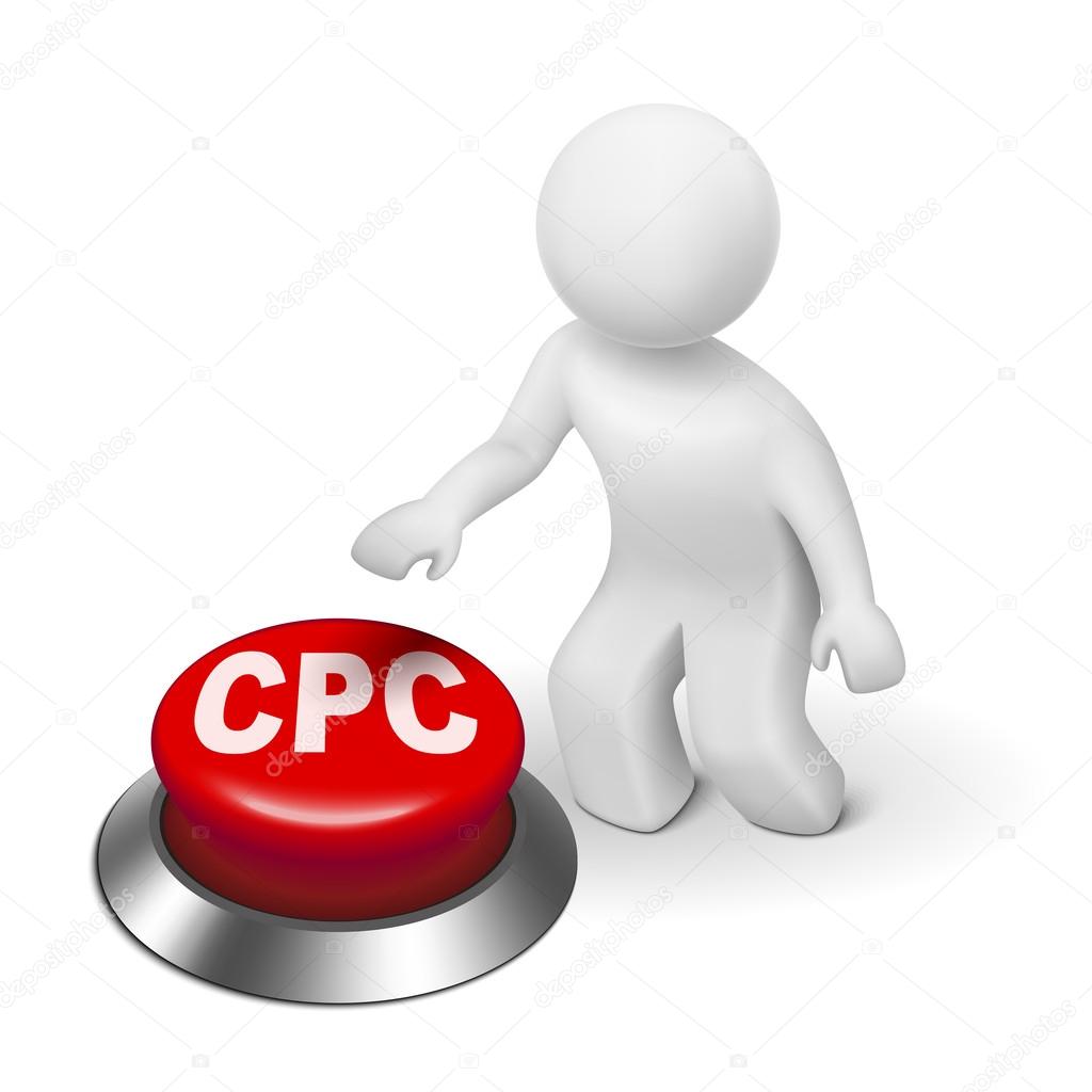 3d man with CPC ( Cost Per Click ) button