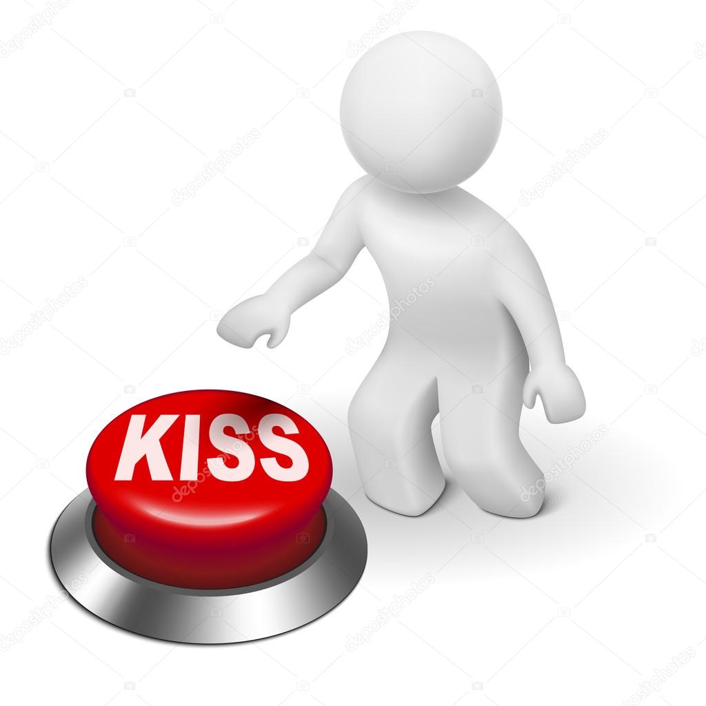 3d man with KISS ( Keep It Simple, stupid) button