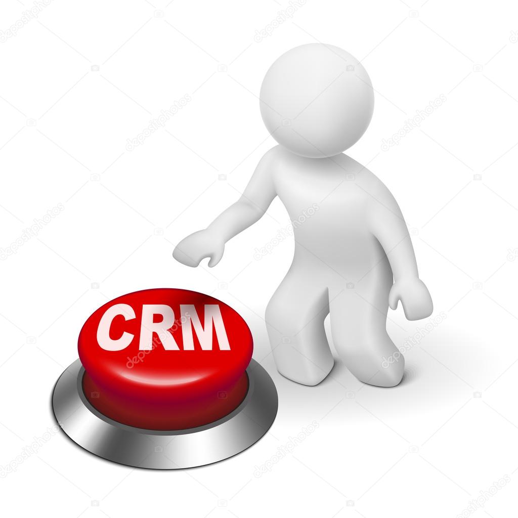 3d man with crm (Customer Relationship Management) button