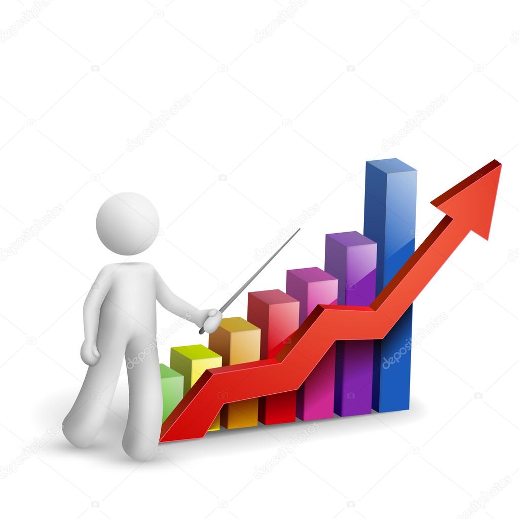 3d man is explaining the bar chart