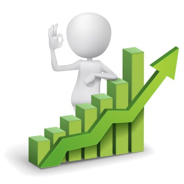 bir çubuk grafik grafik iyi el işaretiyle gösterilen 3d adam