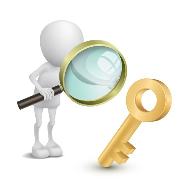 altın anahtar seyir büyük büyüteç ile 3D kişi