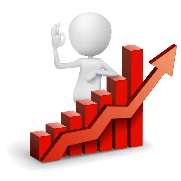 Hombre 3d mostrando signo de mano bien con un gráfico gráfico de barras — Archivo Imágenes Vectoriales