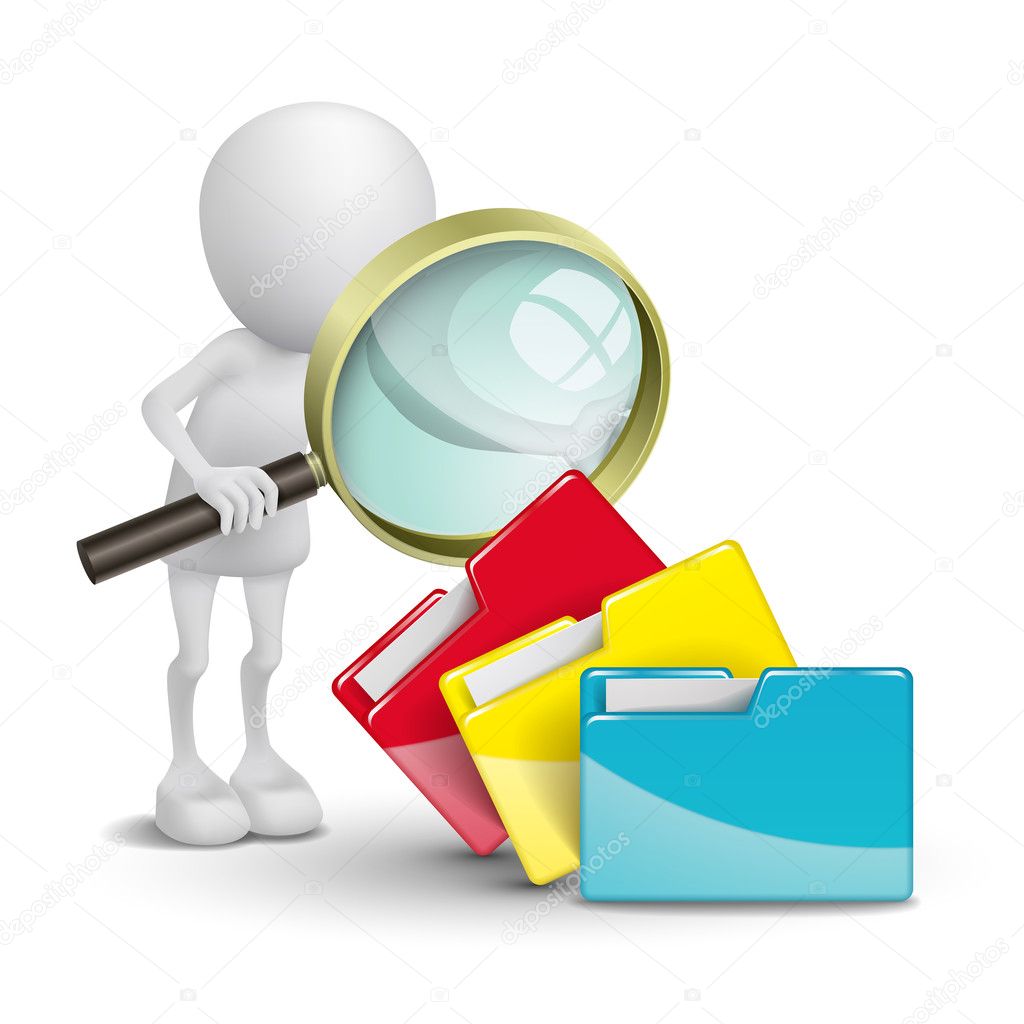 3d person with folders and a magnifying glass