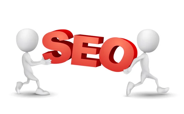 Duas pessoas carregaram uma palavra "seo" (Search Engine Optimization ) — Vetor de Stock
