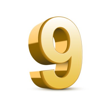 3D parlak altın sayı 9