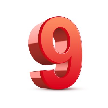 3d shiny red number 9 clipart