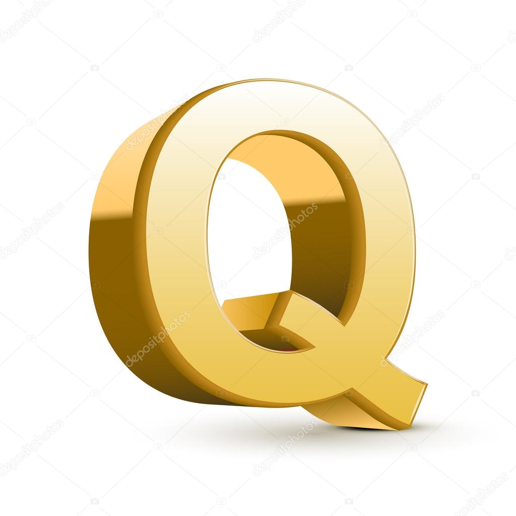 3d golden letter Q isolated white background