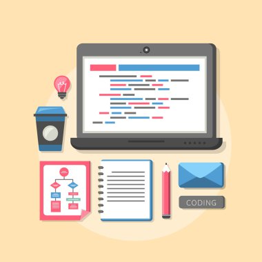 işlem web sayfası kodlama düz tasarım konsepti