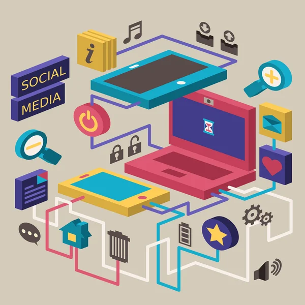 Concetto di design piatto dei social media — Vettoriale Stock