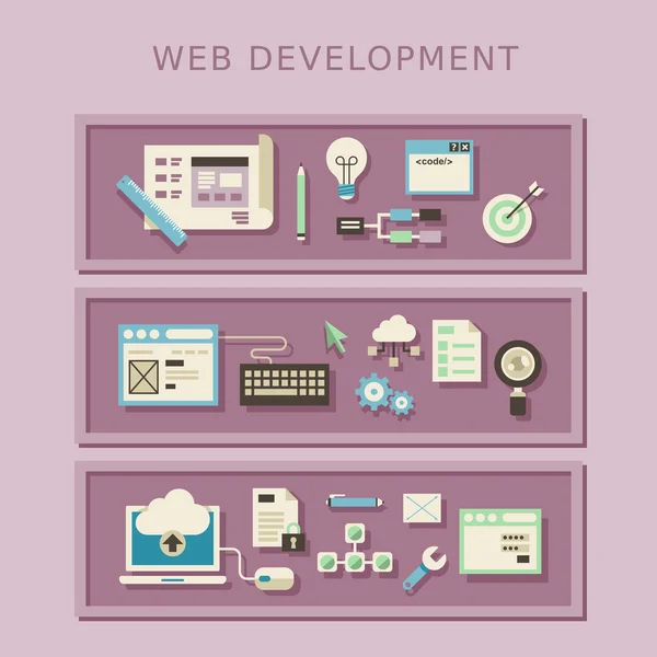 Concetto di progettazione piatta dello sviluppo web — Vettoriale Stock