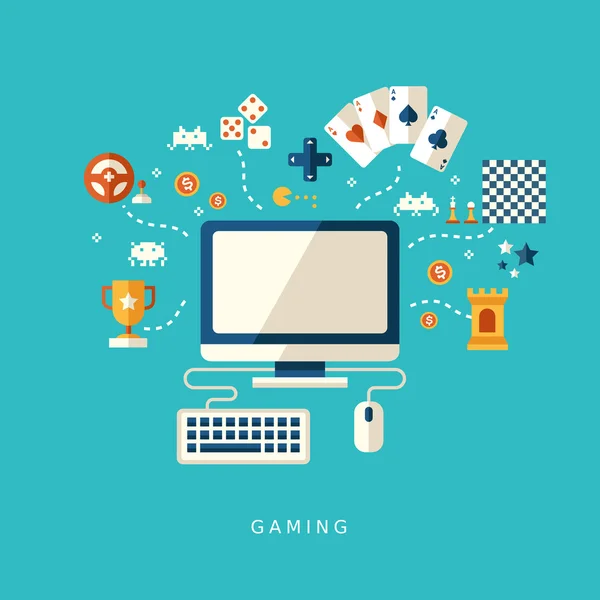 Flat design icons concept of computer games — Stock Vector