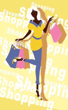 kız moda ve alışveriş torbaları arka plan