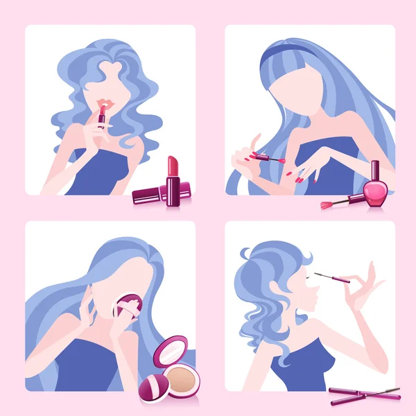 Silhouet van meisjes met cosmetische — Stockvector