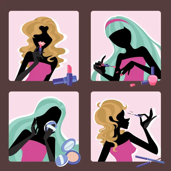 Silhouette de filles avec cosmétique — Image vectorielle