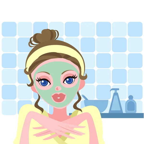 Belle femme appliquant un masque facial — Image vectorielle