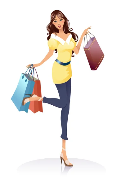 Young fashion girl with shopping bags — Stock Vector