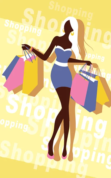 Sfondo con moda ragazza e shopping bags — Vettoriale Stock
