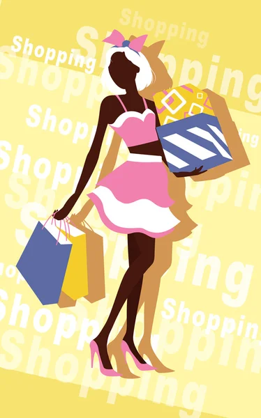 Background with fashion girl and shopping bags — Stock Vector