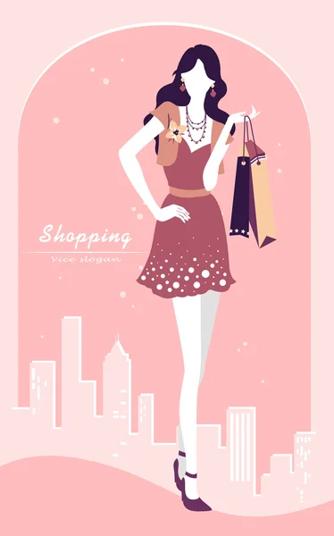 Hintergrund mit Modemädchen und Einkaufstaschen — Stockvektor