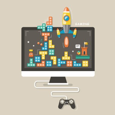 flat design icons concept of computer games clipart