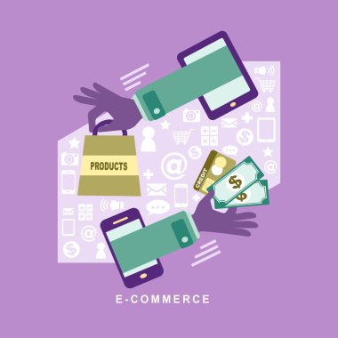 düz tasarım konsepti ile e-ticaret fikirler sembolü ve sh simgeleri