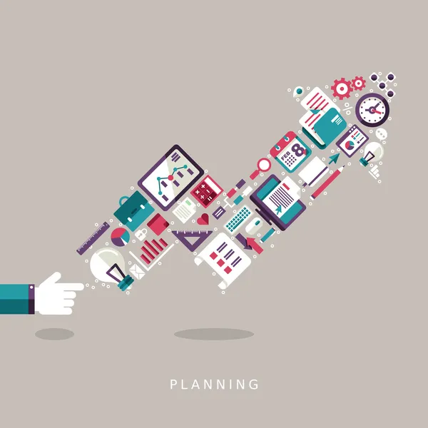 Conjunto de ícones de conceito de planejamento de design plano — Vetor de Stock