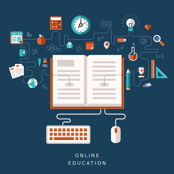 Conceito de ilustração de design plano para educação on-line — Vetor de Stock