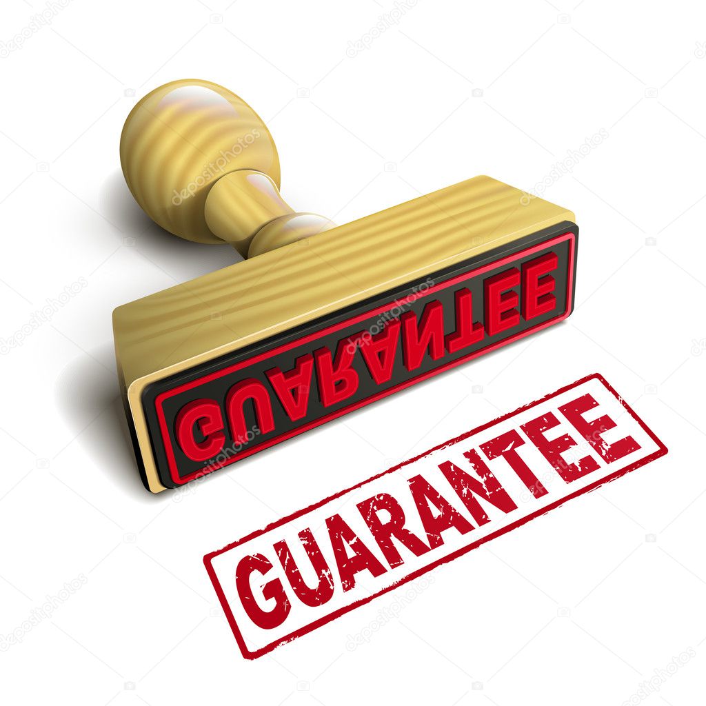 Stamp guarantee with red text on white