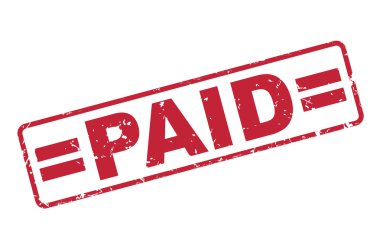 beyaz üzerine kırmızı metin ile ödenen damga