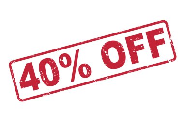 yüzde 40 kapalı kırmızı metin ile üzerine beyaz pul