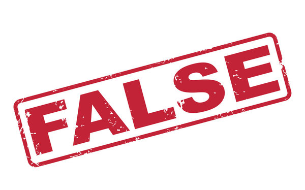 stamp false with red text on white