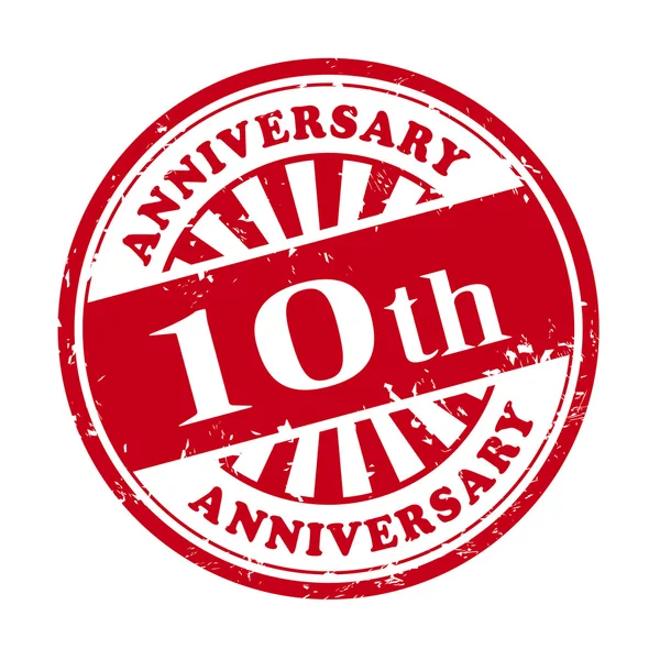 10th anniversary grunge rubber stamp — Stock Vector