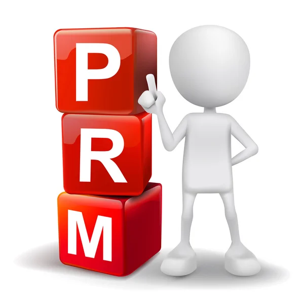 Ilustração 3d de pessoa com cubos PRM palavra — Vetor de Stock