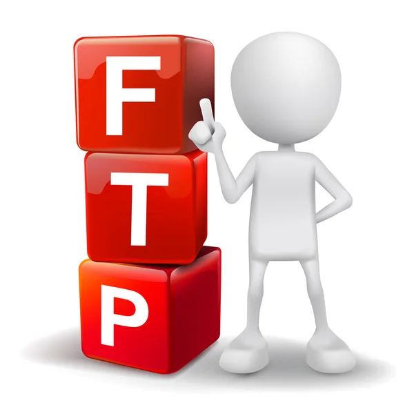 Illustrazione 3d di persona con cubi FTP parola — Vettoriale Stock
