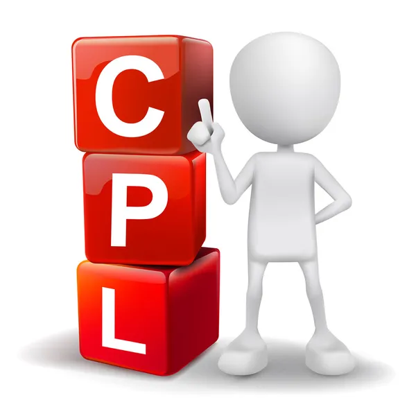 Ilustrasi 3d dari orang dengan kubus CPL kata - Stok Vektor