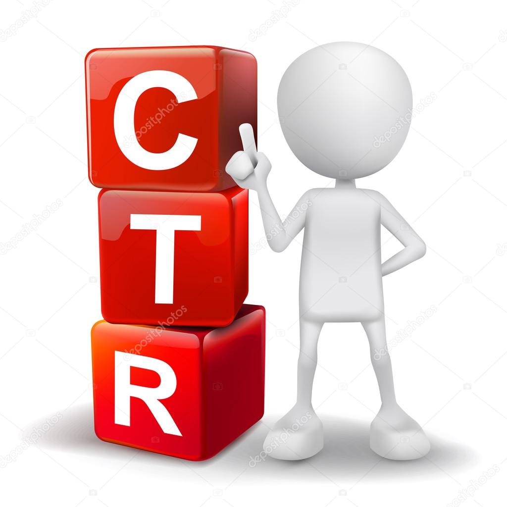 3d illustration of person with word CTR cubes