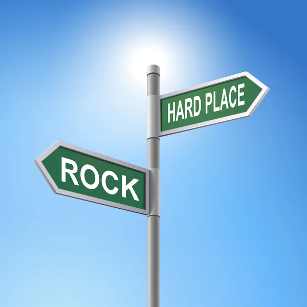 3d señal de tráfico diciendo roca y lugar duro — Vector de stock