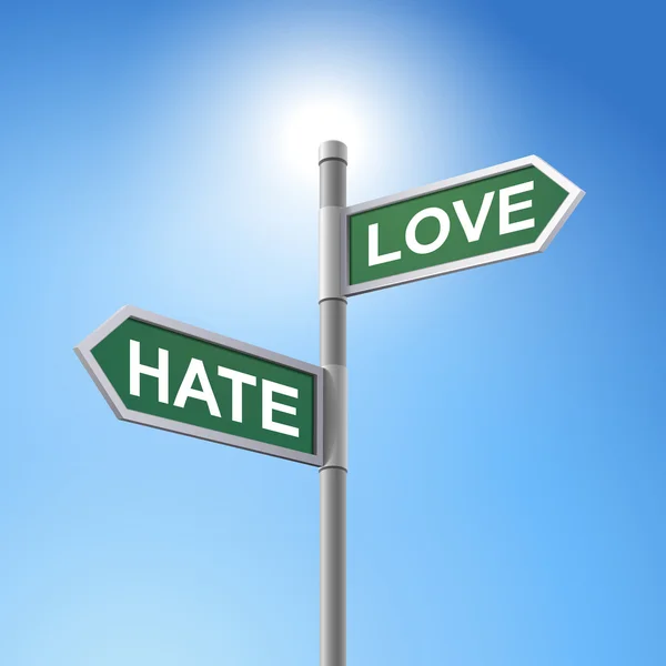 3d sinal de estrada dizendo ódio e amor —  Vetores de Stock