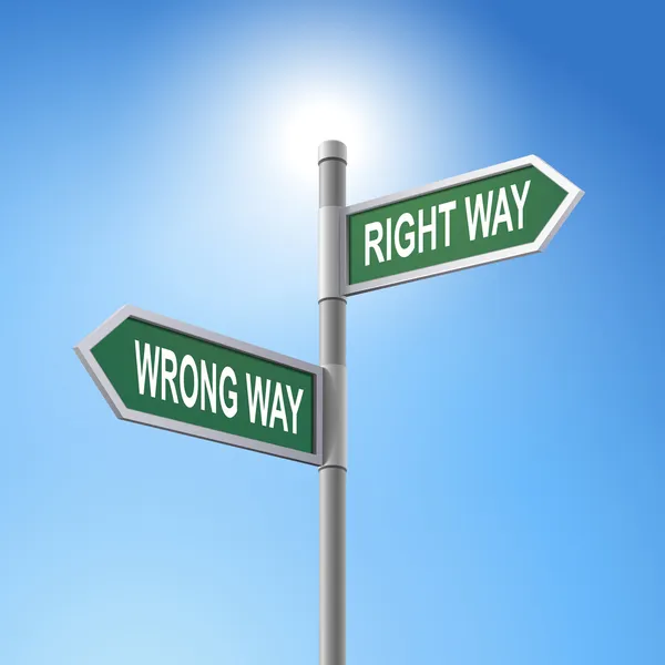 Doğru yol ve yanlış yol söyleyerek 3d yol levhası — Stok Vektör