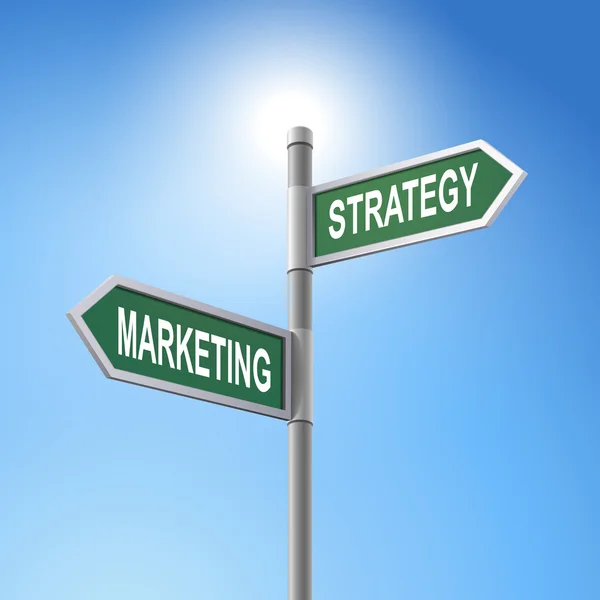 3d señal de tráfico diciendo marketing y estrategia — Vector de stock