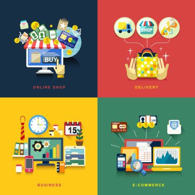 düz tasarım e-ticaret, teslimat, online alışveriş, iş için