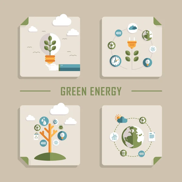 Platte ontwerp vector iconen voor groene energie — Stockvector